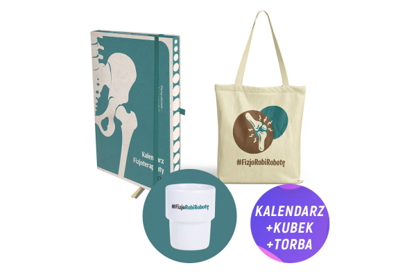 Pakiet: Kalendarz fizjoterapeuty 2026 + Kubek ceramiczny + Torba jutowa #FizjoRobiRobotę